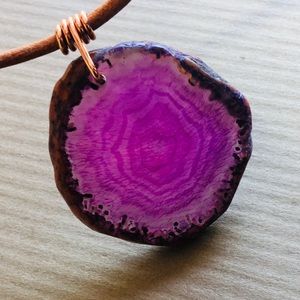16”Beautiful Purple Agate Leather Choker Necklace